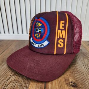 VTG 388th EMS Pro Line Trucker Hat Cap Maroon Snapback Mesh Made In USA Military